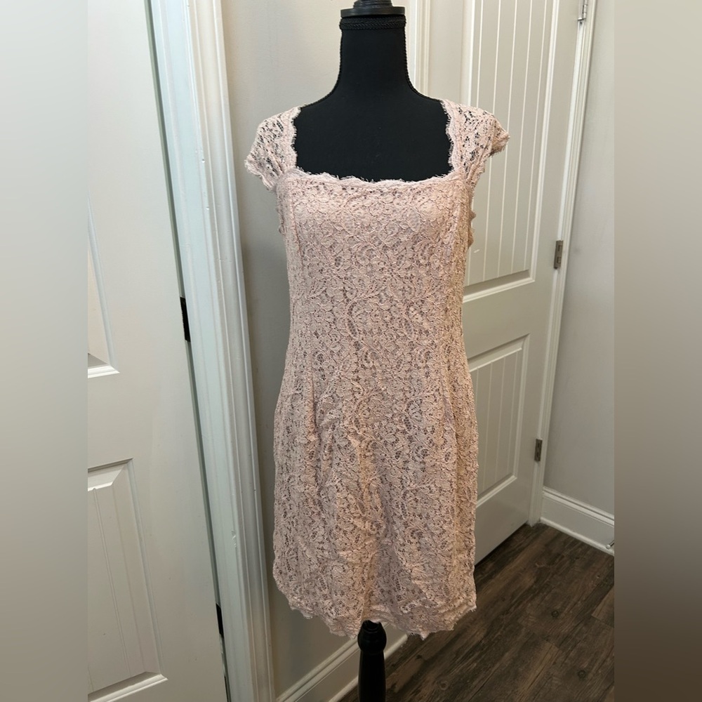 Dainty Blush Pink Lace Dress Size 14 Wedding Guest Fairycore Ethereal Babydoll